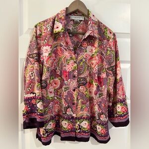 Sag Harbor Floral Paisley Button Up Blouse Pink Purple Size 16